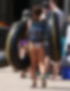 Girls in bikinis getting ready for tubing