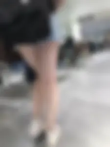 Hot Girl with Pale Skin in a Store Wearing Blue Denim Shorts Creepshots