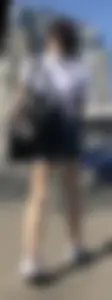 Cute Gilr with Thin Legs in Blue Denim Shorts Street Creepshots Gallery