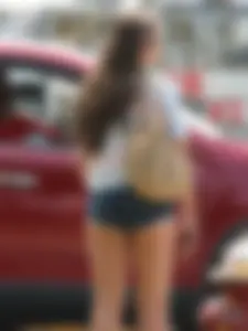 Denim short babe with a wedgie showing some cheeks
