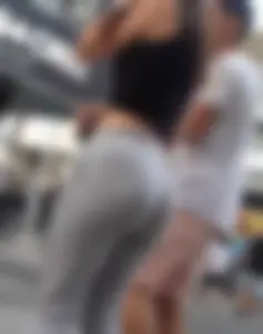Argentinian teen and her beautiful ASS in grey leggings with cuck boyfriend aside