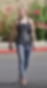 Skinny blonde in grey leggings with a friend