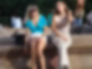 Hot Blonde Sitting on the Fountain And Flashing Her Lacey Panties Under Skirt