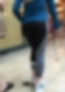 Blonde at the mall in leggings with a nice ass