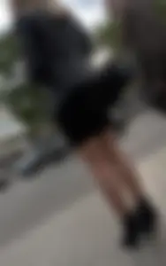 Amazing candid girl's legs closeups on the street: wearing a mini-skirt and high-heeled shoes