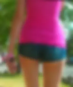 Skinny babe in denim shorts with a nice gap showing ass cheeks