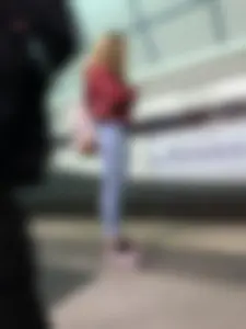 Girl in Blue Tight Jeans Candid Photo