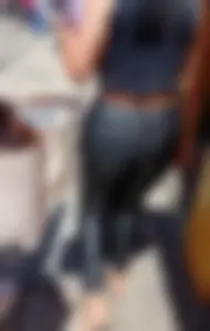 Mexican MILF in leather pants with big round ass showing thong - Oc