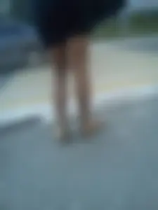 Nice Thin Legs in Pantyhose and Sandals on a Crosswalk Street Creepshot