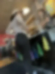 Big ass girl In tights at cafe