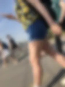 Muscular Legs And Butt in Denim Shorts - Street Creepshots Gallery on a Crosswalk