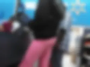 Ebony girl with a cute booty and vpl in pink sweats at Walmart