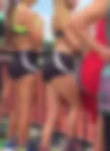 Girls in Sports Spandex Shorts and Tops At the Stadium