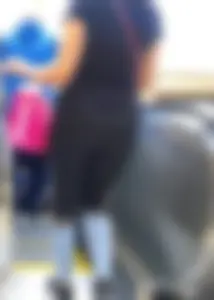 Mature sexy lady in Pink leggings shopping at Pink