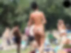 Cheetah thong wearing topless milf at the pool
