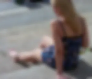 Girl Sitting on Steps with Bare Feet - Hot Street Candid Photo