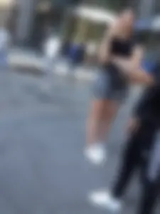 Thick big booty teen with braces in tight grey spandex shorts