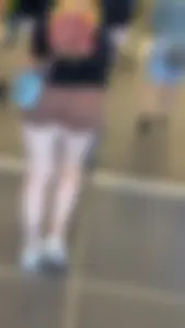 Cute petite bubble blonde hair in short brown spandex. OC