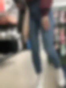 Cute Blonde Girl in Tight Blue Jeans Store Candid