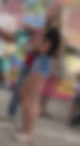Blonde teen in jean mini shorts and sandals street creepshots