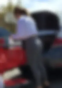 Sexy lady shopping at Target with a big ass in grey leggings
