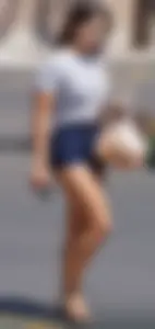 Hot brunette with a great ass in tight denim shorts