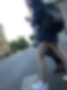Candid teen with hot slim legs at the crosswalk street creepshots