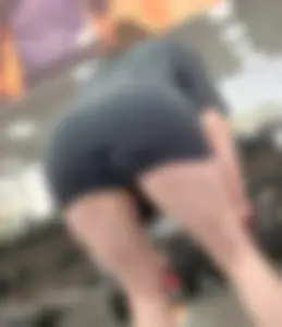 (GIFS and Rear Camel Toe) Pawg bending over in tight grey biker shorts