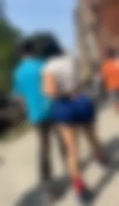 Dominican Parade Fat Ass Latina in blue leggings (OC)