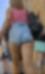 PAWG from the UK showing cheeks in jean shorts….