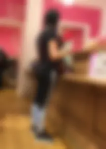 Mature sexy lady in Pink leggings shopping at Pink