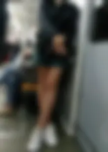 Cute Girl with Long Thin Legs in the Subway Train Closeup Creepshots