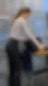 Skinny And Tight College Girl In Blue Leggings Bends Over For Me (Upshots)