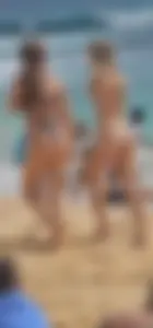 Two girls, two thong bikinis, 4 firm and bouncy bubble cheeks
