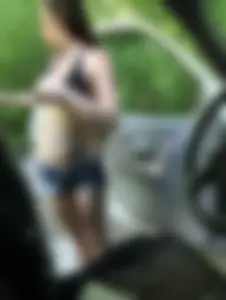 Someones girlfriend with nice tits in black bikini top and shorts
