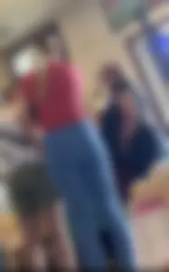 Thick blonde with thick ass in  blue yoga pants