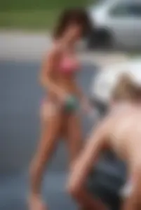 Various sexy girls at car washes in bikinis