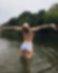 Cute Skinny Girl in Underwear Enjoying River Water in the Countryside