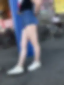 Sexy Pale Legs in Denim Mini Shorts Street Creepshots
