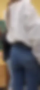 Girl is showing her blue jeans