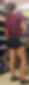 Skinny supermarket candid teen in shorts creepshots