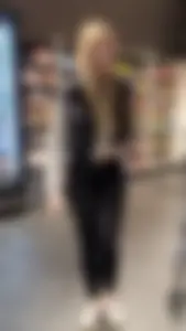 Cute Candid Blonde Skinny Girl Wearing Glasses And Leggings Supermarket
