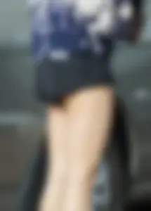 Cutie walking her dog in short denim shorts and showing a bit of cheek