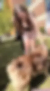 Busty chubby college girl at a dog park