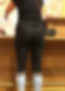 Mature sexy lady in Pink leggings shopping at Pink