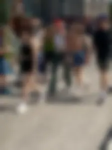 A Group of Teens Street Photos, a Tall Glasses-Wearing Red-Headed Teen in a Top With Nice Abs