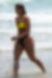 PAWG babe in thong bikini at the beach