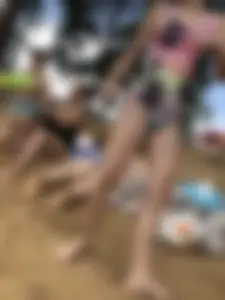Girls in One-Piece Body Swimsuits Running Towards Water and Swimming - Beach Photo Gallery