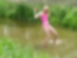 Skinny Teen Crossing River Nature Candid
