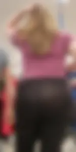 Amazing MILF See Through Visible Thong in Black Leggings Shopping with Husband